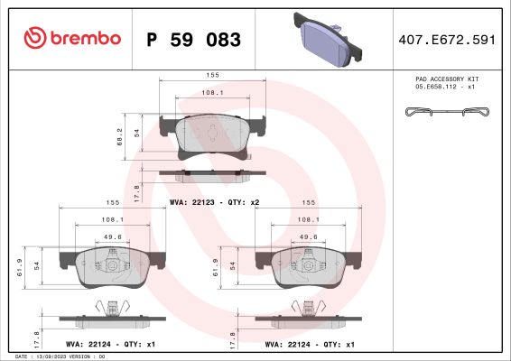 A.B.S. P 59 083 BREMBO Bremsbelagsatz, Scheibenbremse